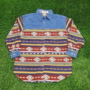 Vintage Native-American Button Shirt Womens Large 23x28 Blue